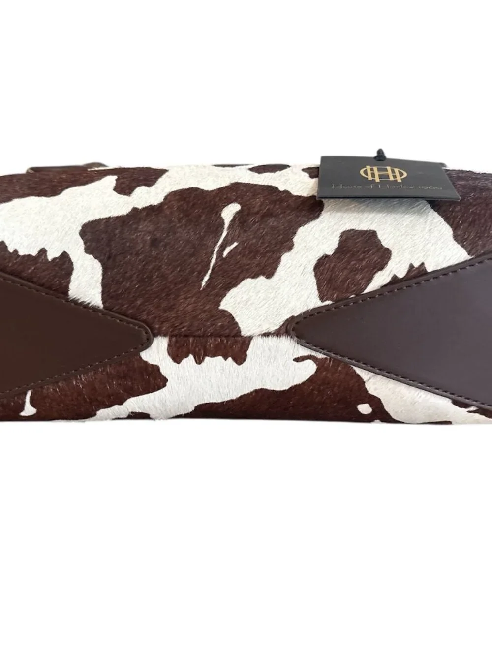 House of Harlow 1960 - Cow Print Barrel Shoulder Purse- Brown/White- NWT - Picture 9 of 12